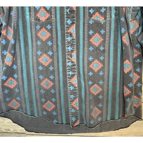 VTG Wrangler Brushpopper Shirt Mens 17.5 X 35 Black Aztec X Long Tail Cowboy XL - Picture 4 of 13